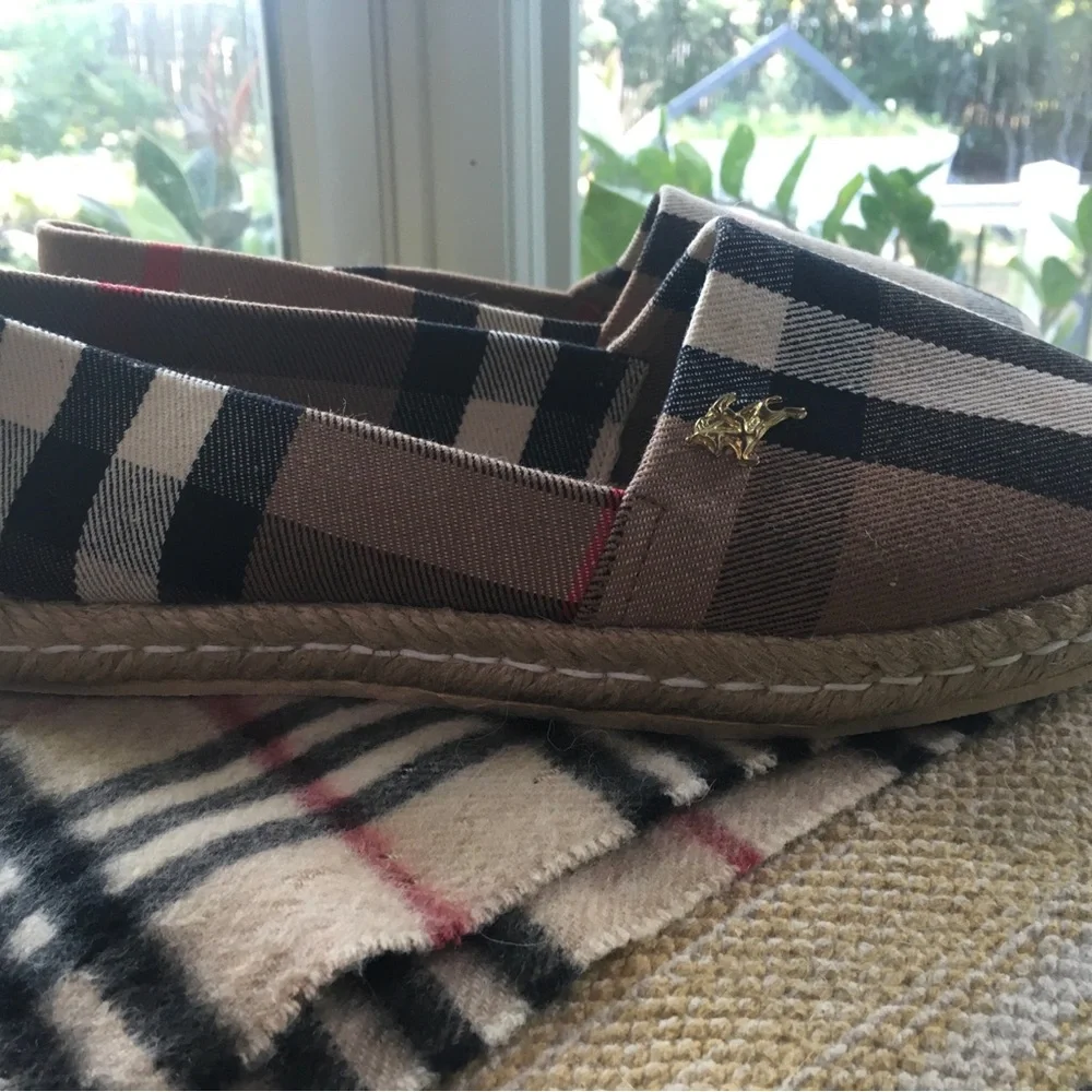 Burberry Beige, Black and Pink Nova Check Espadrille Flats